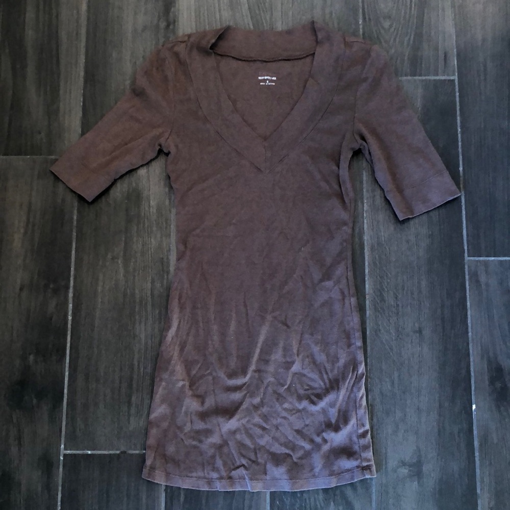 Express Brown V-Neck Short Sleeve Top